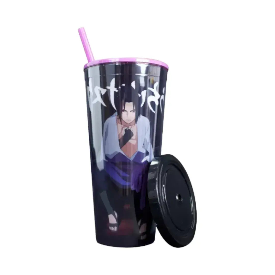 Vaso de Acrilico con tapa y popote - Naruto Shippuden Sasuke Uchiha doble pared