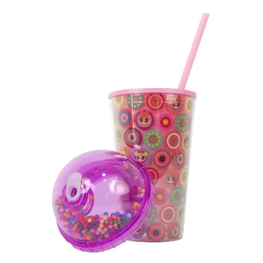 Vaso de Acrilico con tapa y popote Las Chicas Súper Poderosos
