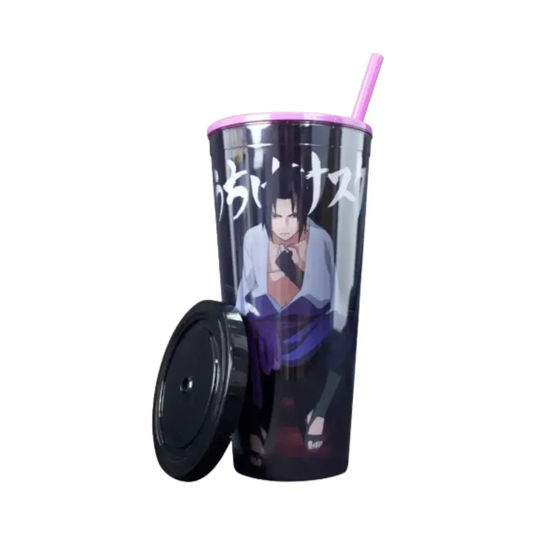 Vaso de Acrilico con tapa y popote - Naruto Shippuden Sasuke Uchiha doble pared