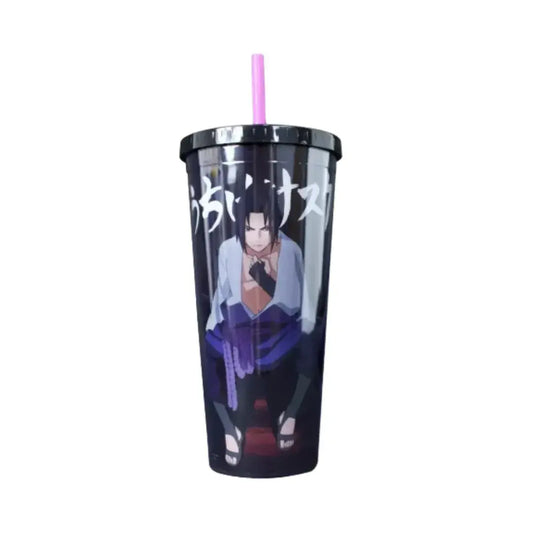 Vaso de Acrilico con tapa y popote - Naruto Shippuden Sasuke Uchiha doble pared