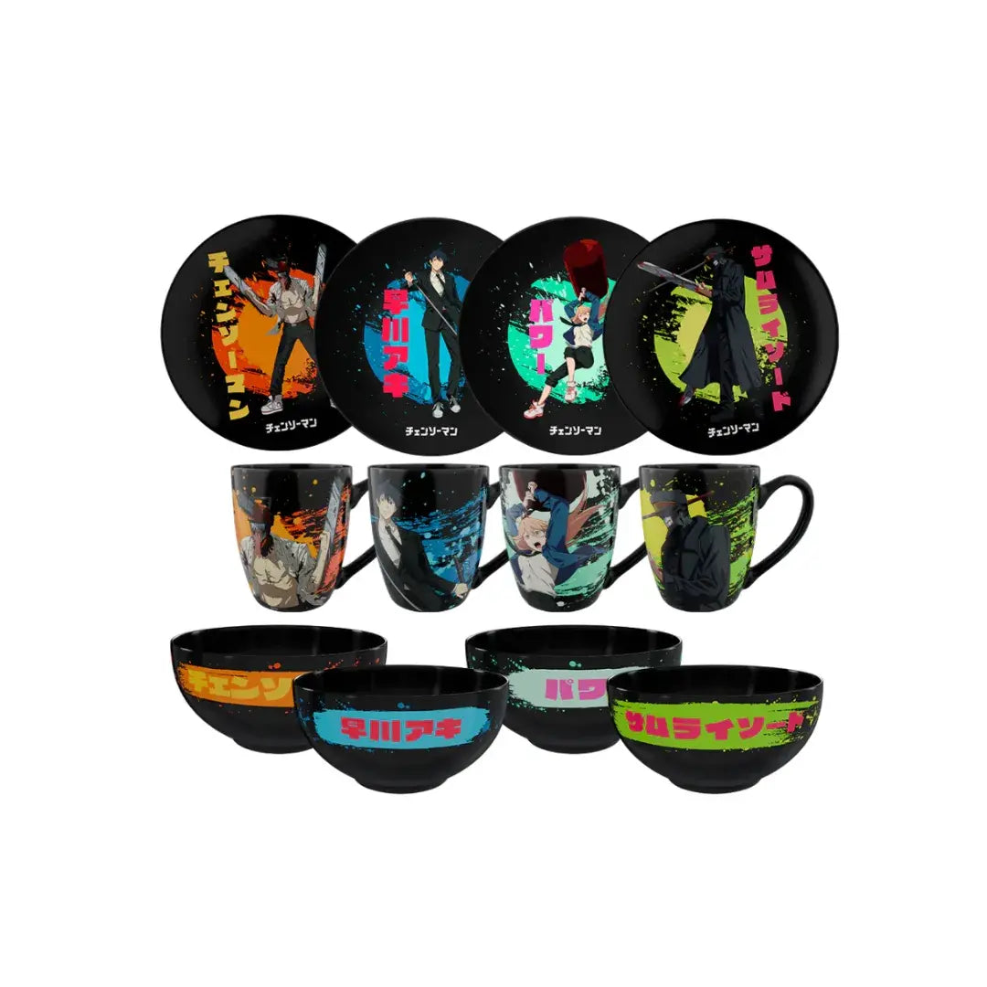 GEEK INDUSTRY VAJILLA CHAINSAW MAN (4 TAZAS, 4 BOWLS, 4 PLATOS) EDICIÓN LIMITADA
