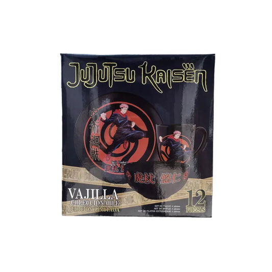 GEEK INDUSTRY VAJILLA JUJUTSU KAISEN (4 TAZAS, 4 BOWLS, 4 PLATOS) EDICIÓN LIMITADA