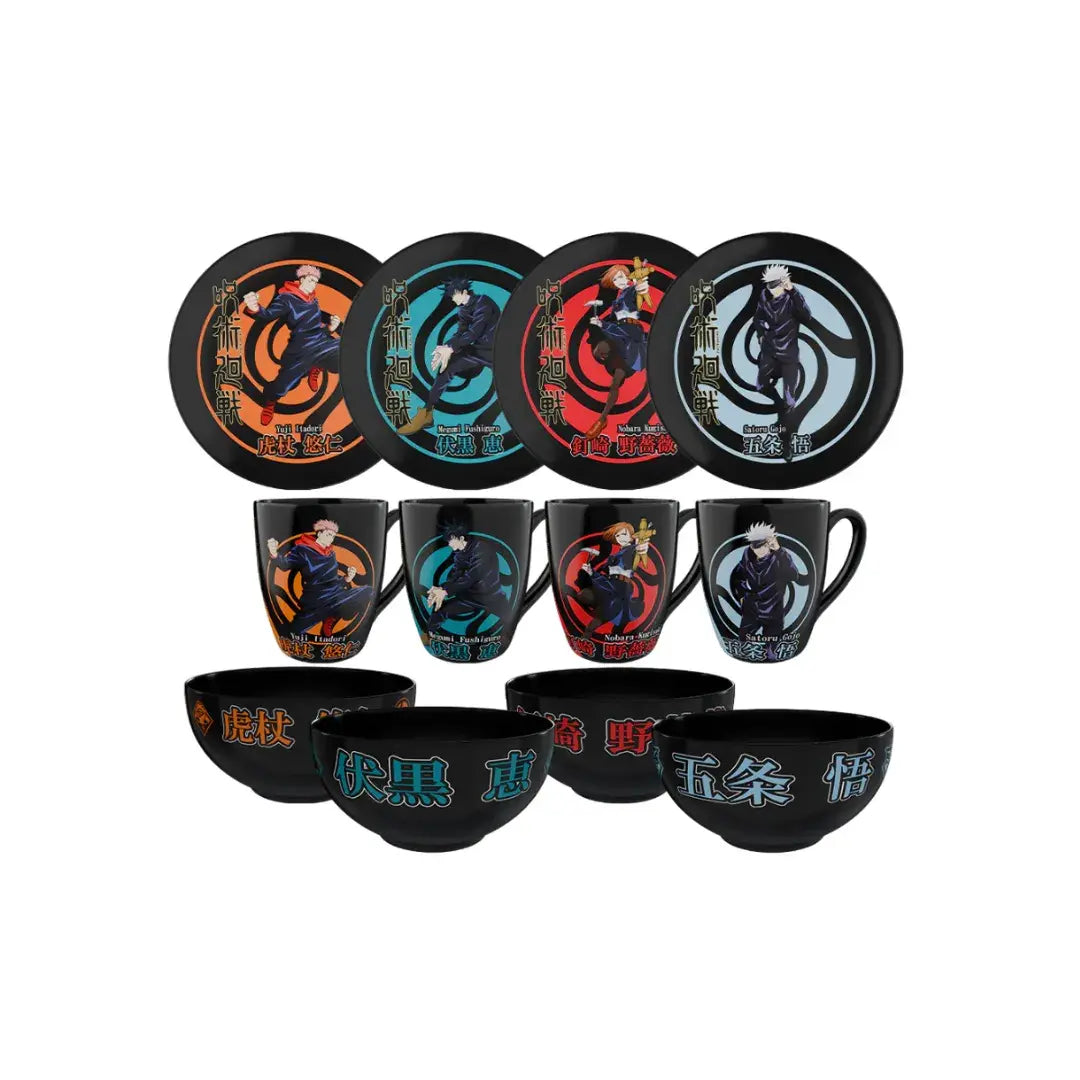 GEEK INDUSTRY VAJILLA JUJUTSU KAISEN (4 TAZAS, 4 BOWLS, 4 PLATOS) EDICIÓN LIMITADA