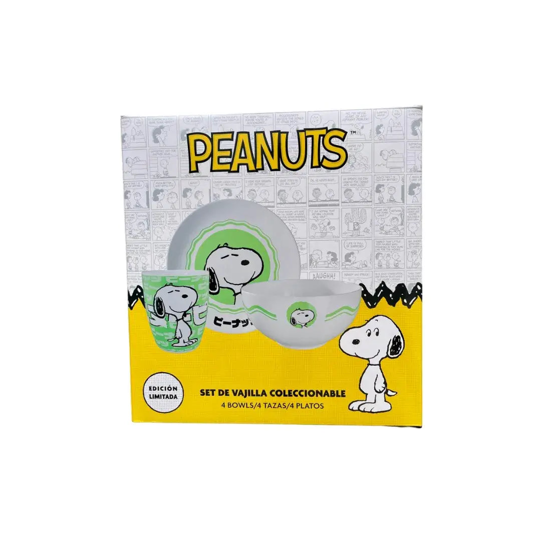 GEEK INDUSTRY VAJILLA PEANUTS SNOOPY (4 TAZAS, 4 BOWLS, 4 PLATOS) EDICIÓN LIMITADA