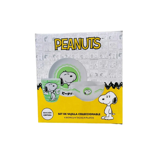 GEEK INDUSTRY VAJILLA PEANUTS SNOOPY (4 TAZAS, 4 BOWLS, 4 PLATOS) EDICIÓN LIMITADA